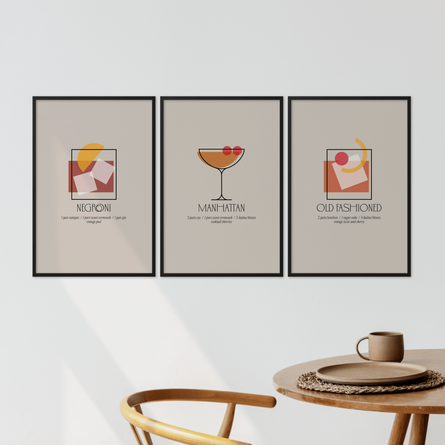 Framed Set of 3 Speakeasy Classic Cocktails - THE WALL SNOB