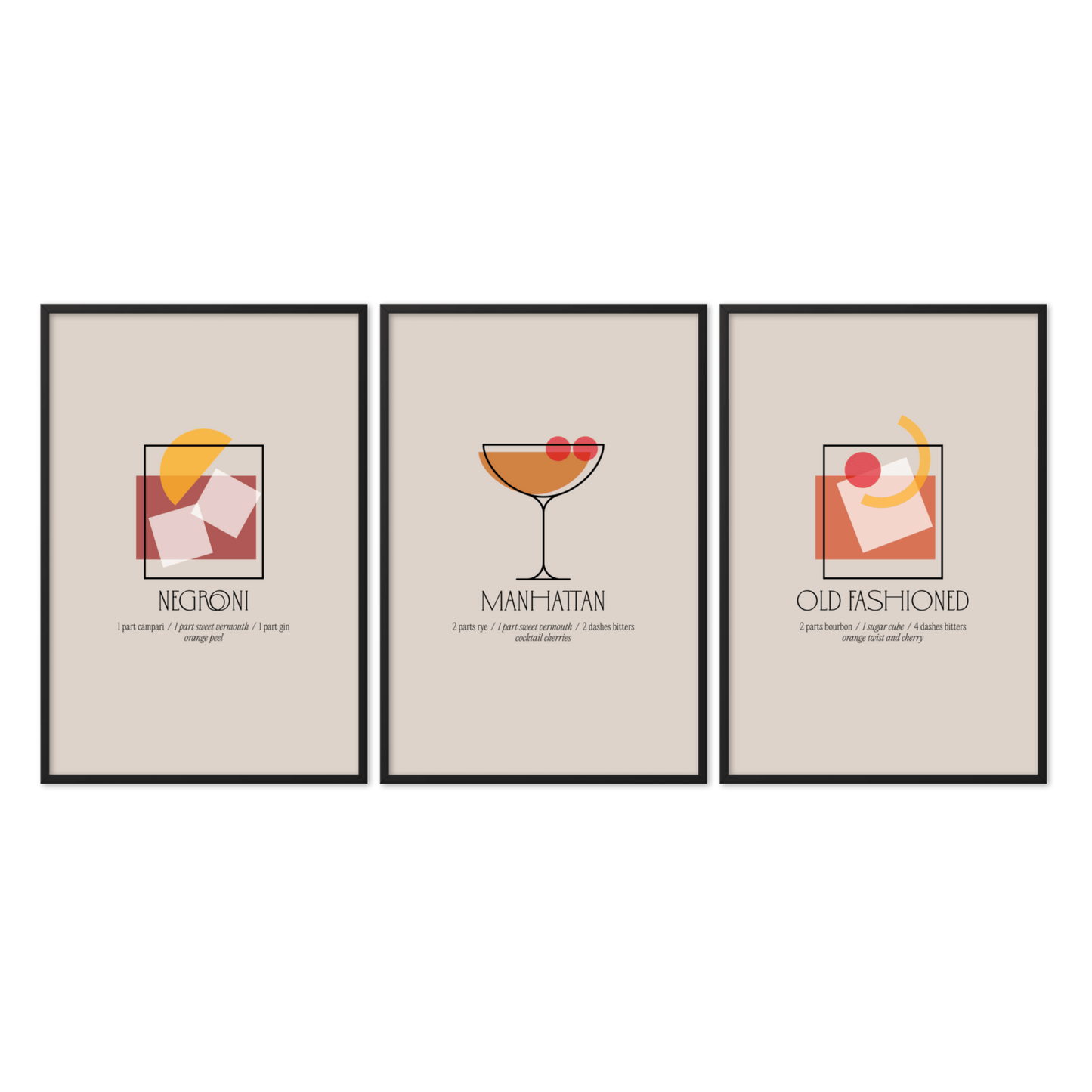 Framed Set of 3 Speakeasy Classic Cocktails - THE WALL SNOB