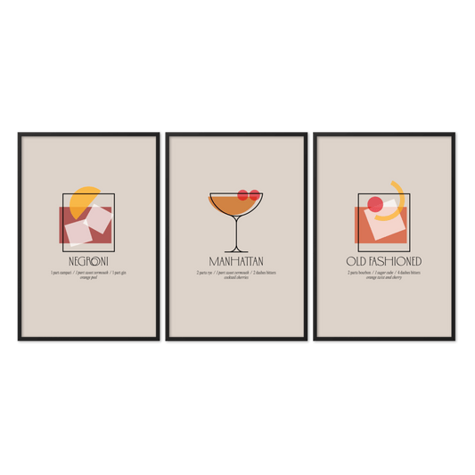 Framed Set of 3 Speakeasy Classic Cocktails - THE WALL SNOB