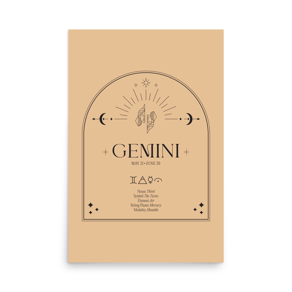 Gemini Element Poster Aesthetic Boho Zodiac Wall Prints