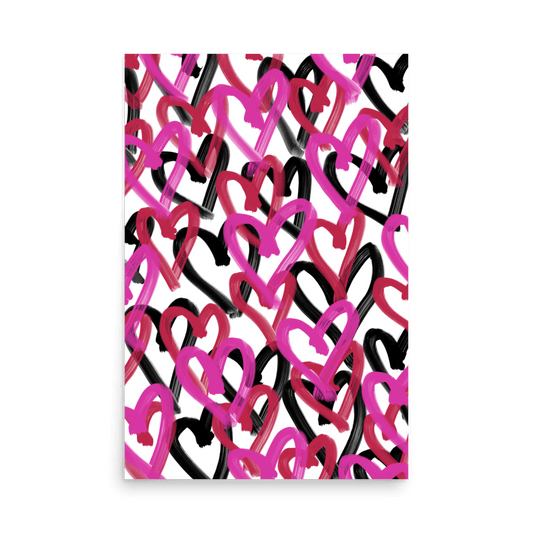 Painted Magenta Hearts Print - THE WALL SNOB