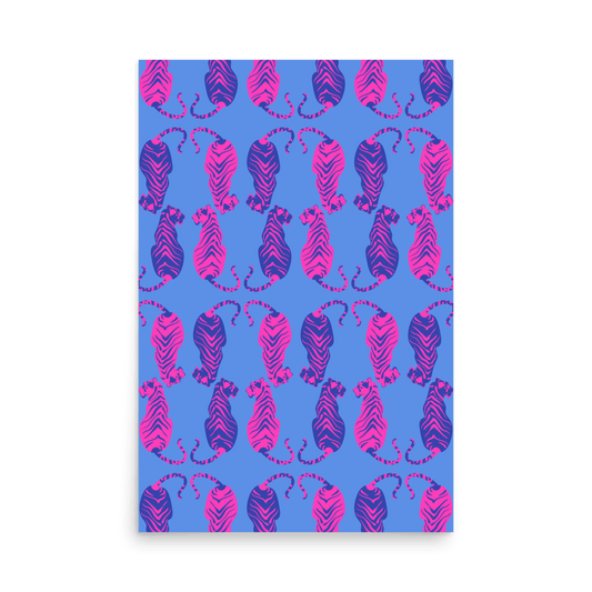 Tigress Parade Cobalt Print - THE WALL SNOB