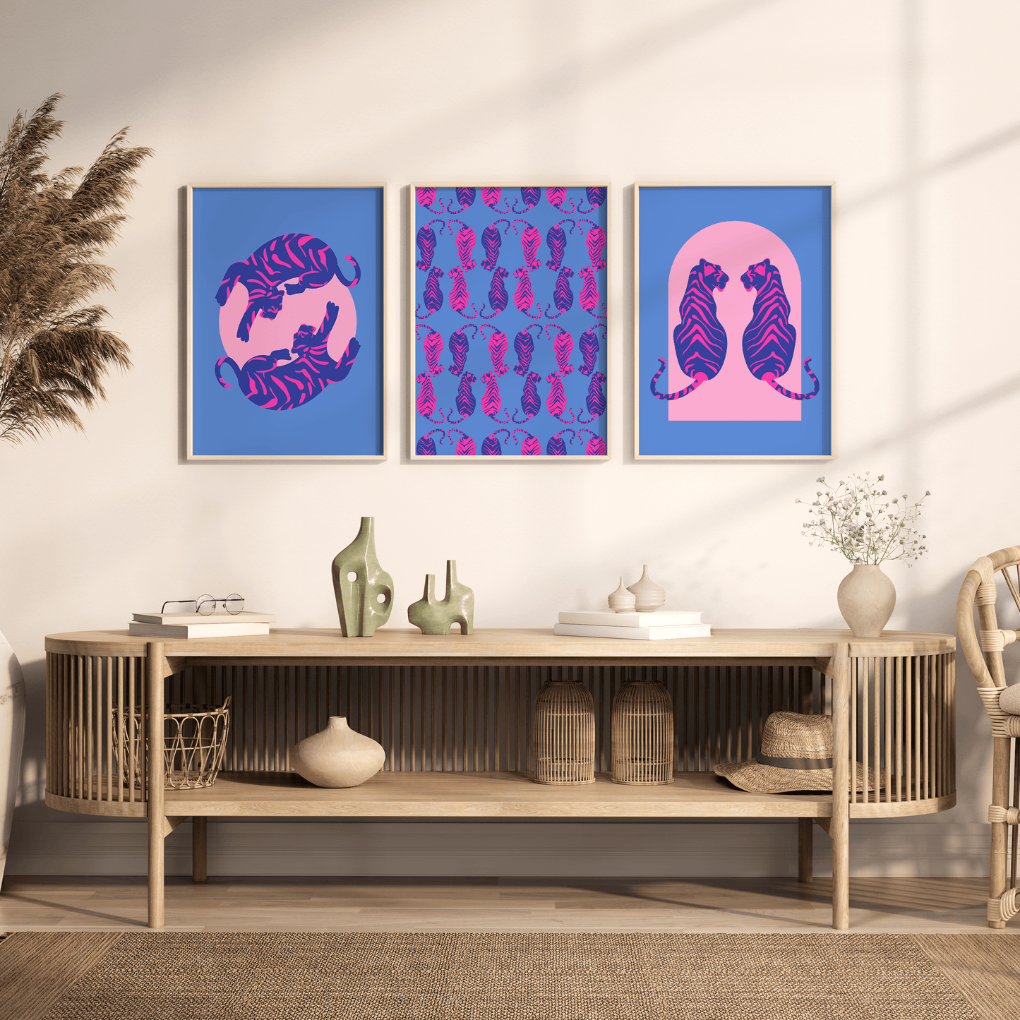 Tigress Parade Cobalt Print - THE WALL SNOB