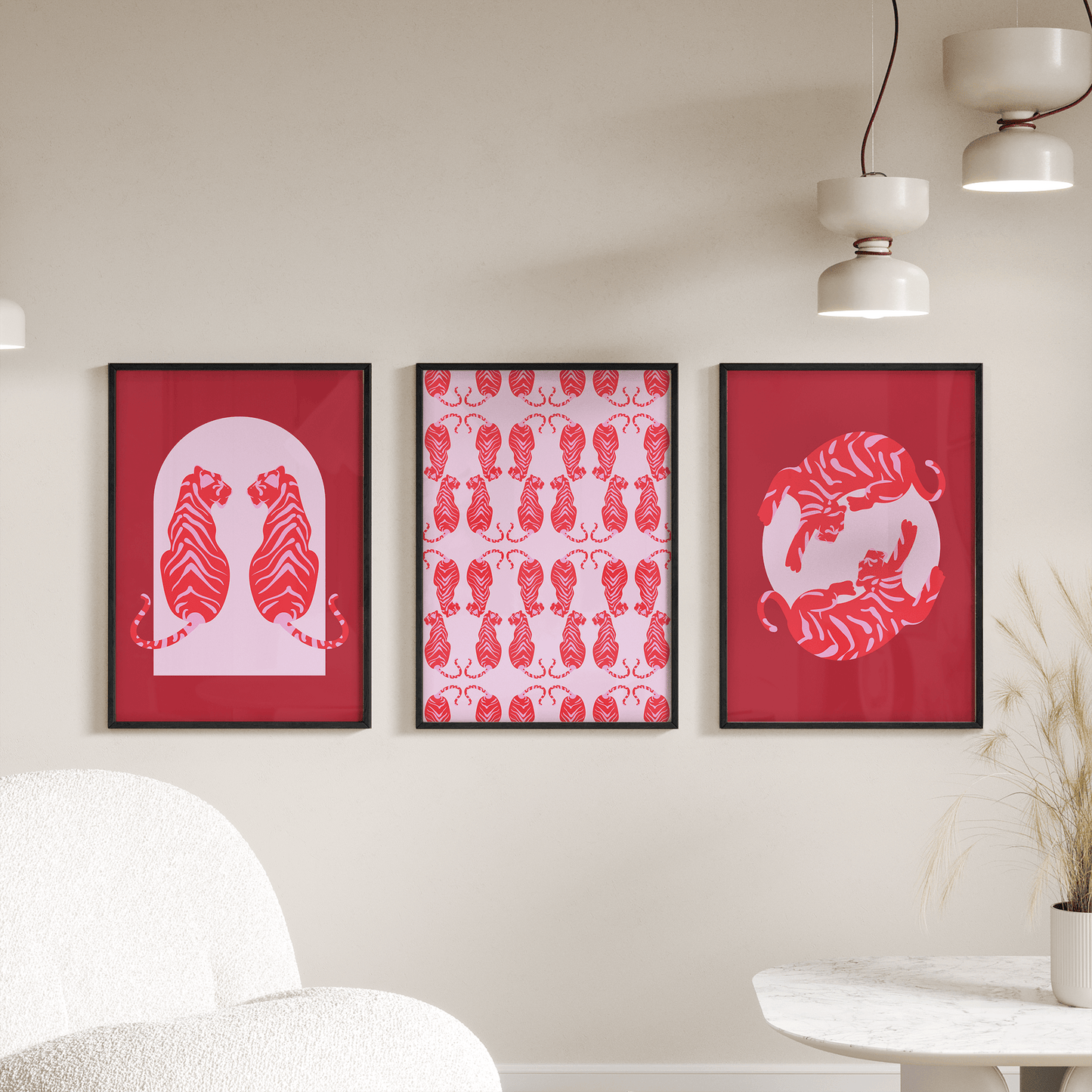 Red Tiger Wall Print Set of 3 - THE WALL SNOB