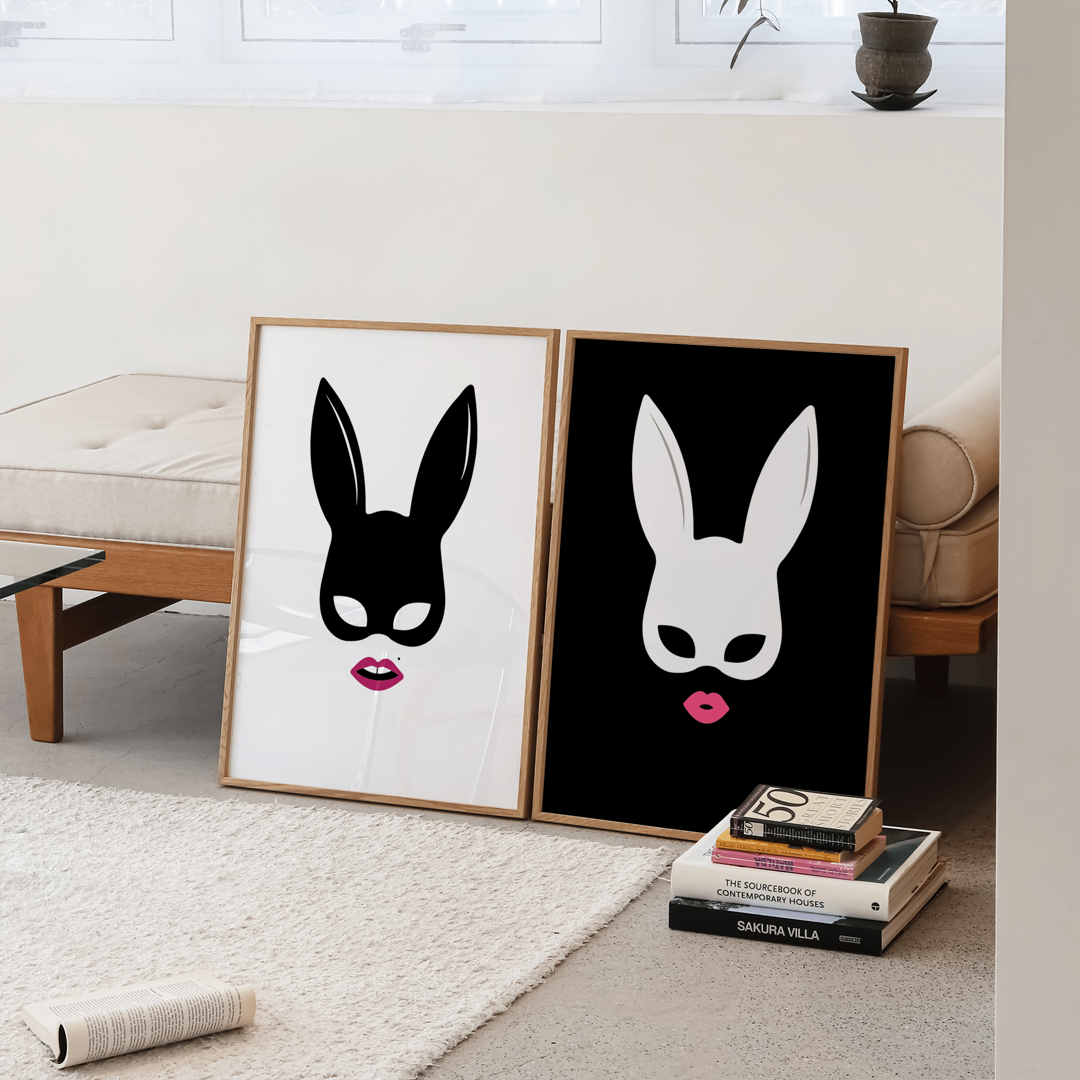 Follow The Rabbit Duo | Minimalist Rabbit Mask Print Set – THE WALL SNOB