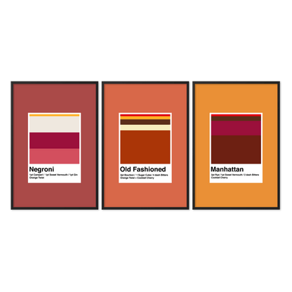Framed Set of 3 Minimalist Classic Cocktails - THE WALL SNOB