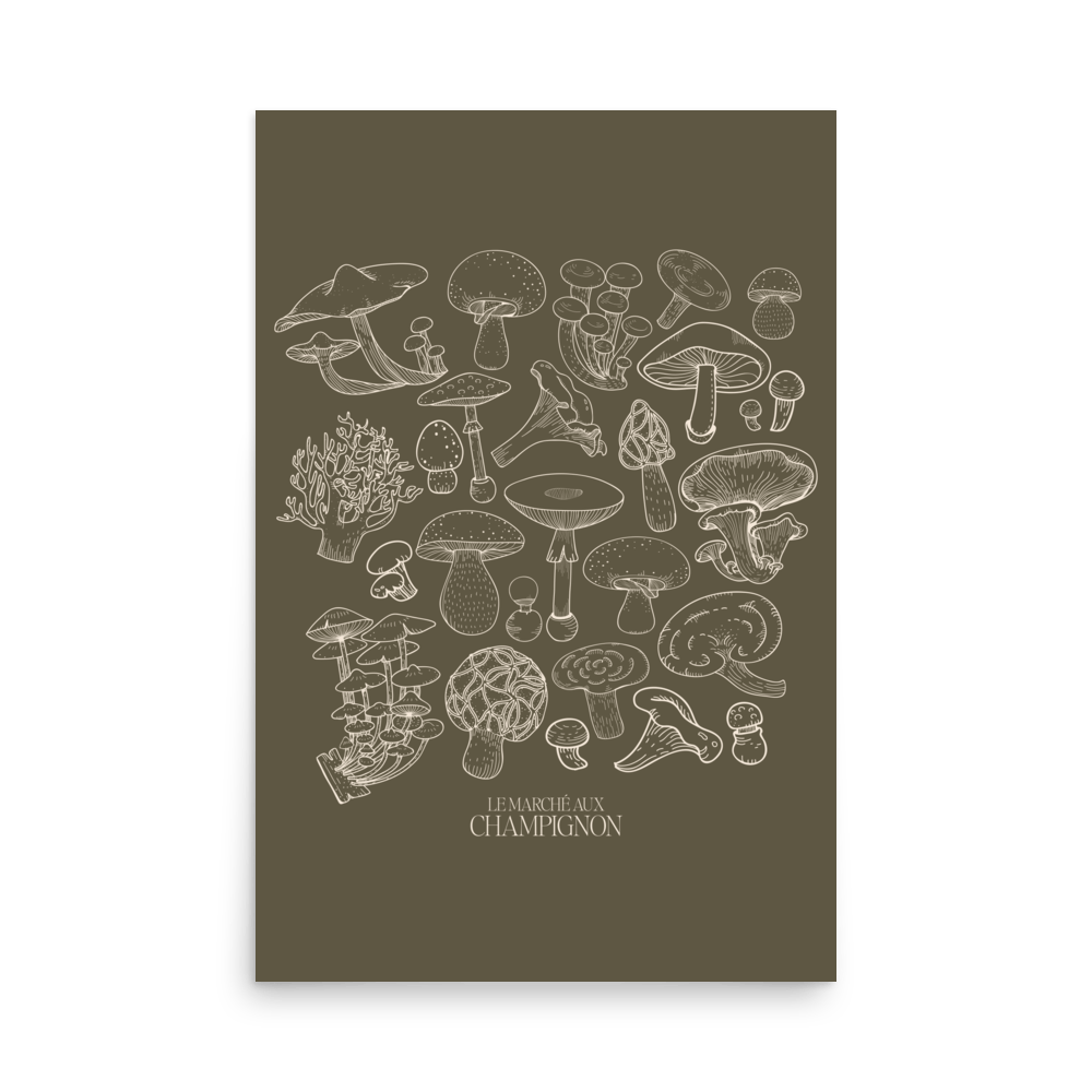 Monochromatic Mushroom Market Print - THE WALL SNOB